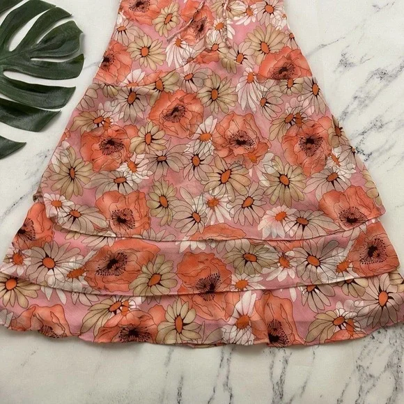 Karin Stevens Womens Vintage Y2k Slip Dress Size 6 Petite Pink Daisy Floral - Picture 4 of 9